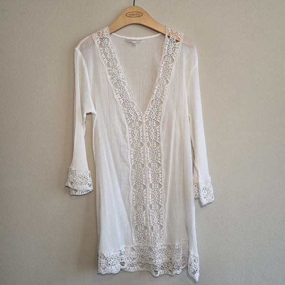 La Blanca Women's Crochet Crinkle Island Fare Cover-Up Sz L Vacation Beachy - Picture 1 of 12